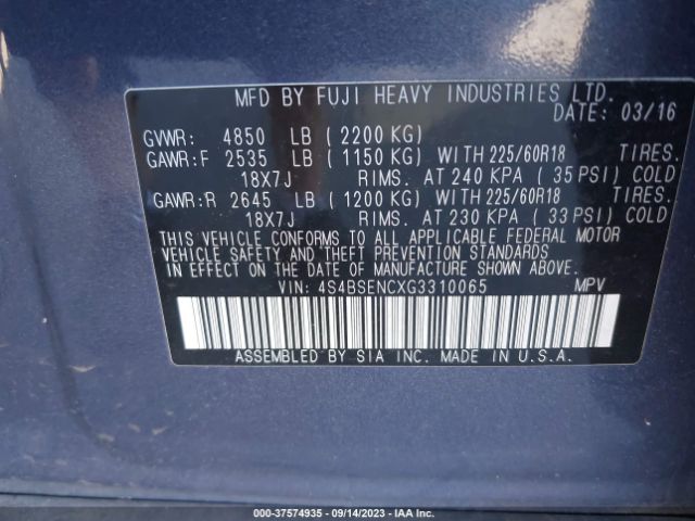 4S4BSENCXG3310065 Subaru Outback 3.6r Limited