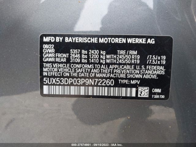 5UX53DP03P9N72260 BMW X3 Xdrive30i