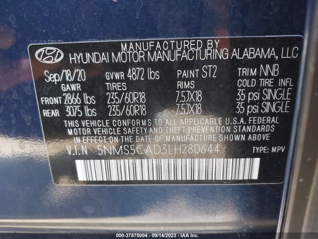 Hyundai Santa Fe Limited 2020 5NMS5CAD3LH280644 Image 9