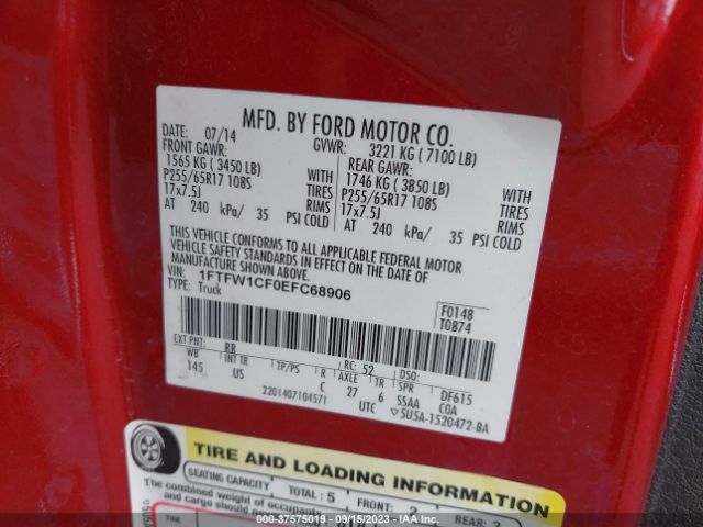 1FTFW1CF0EFC68906 Ford F-150 Xl/stx/xlt/fx2/lariat
