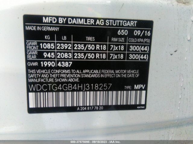 WDCTG4GB4HJ318257 Mercedes-Benz Gla Gla 250