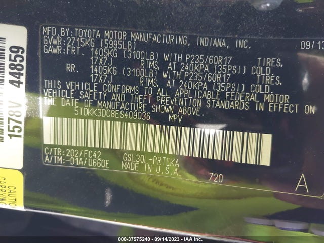 Toyota SIENNA LE 2014 5TDKK3DC8ES409036 Image 9