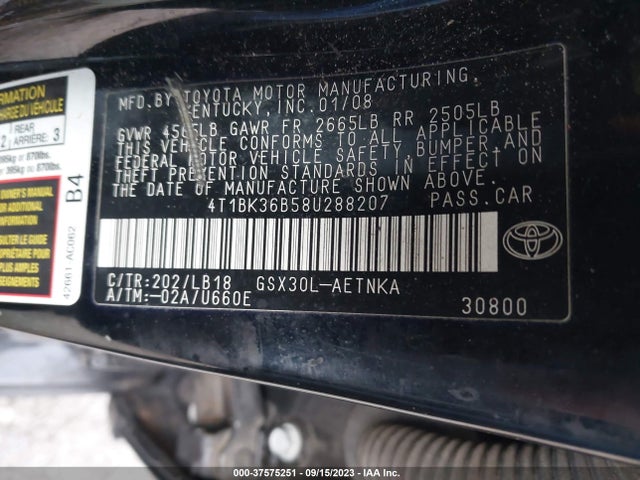 2008 TOYOTA AVALON XL/TOURING/XLS/LIMITED VIN: 4T1BK36B58U288207