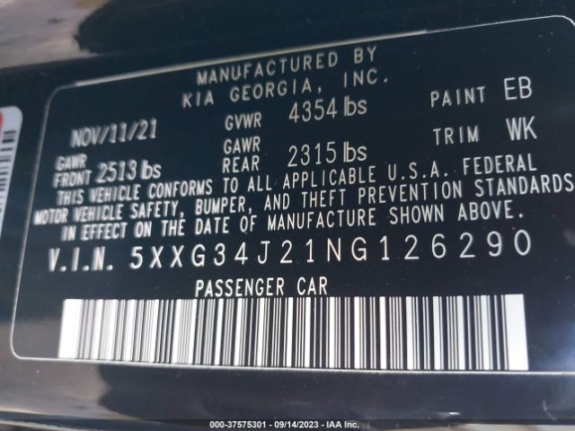 5XXG34J21NG126290 KIA K5 EX