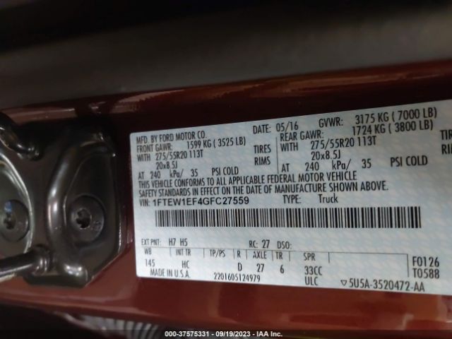1FTEW1EF4GFC27559 Ford F-150 Xlt/xl/lariat/platinum