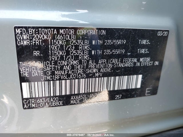 Toyota Rav4 Xle Premium 2020 JTMC1RFV6LJ021676 Image 9