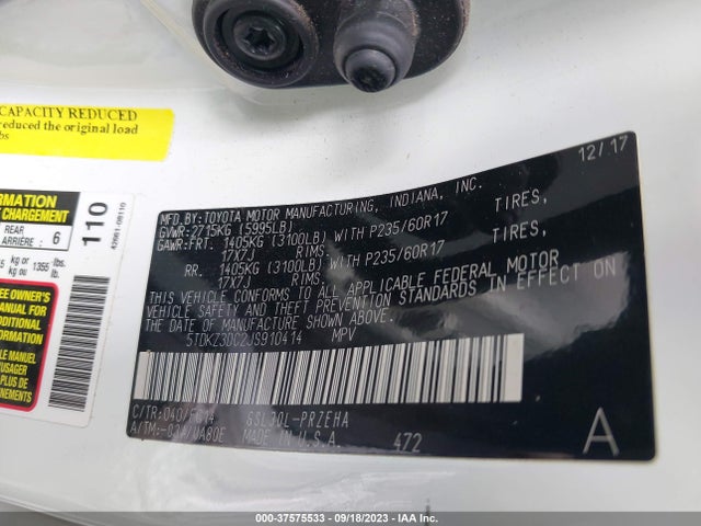 Toyota SIENNA LE 2018 5TDKZ3DC2JS910414 Image 9