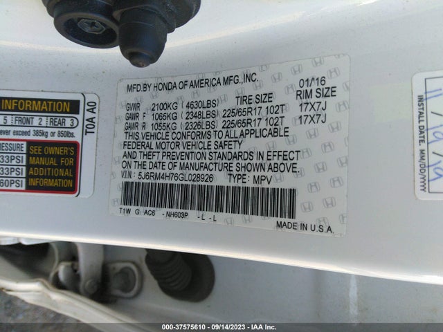 Honda Cr-v Ex-l 2016 5J6RM4H76GL028926 Image 15
