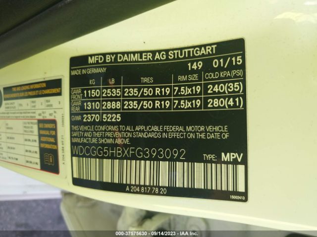 WDCGG5HBXFG393092 Mercedes-Benz Glk-class Glk 350