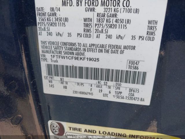 1FTFW1CF9EKF19025 Ford F-150 Xl/stx/xlt/fx2/lariat
