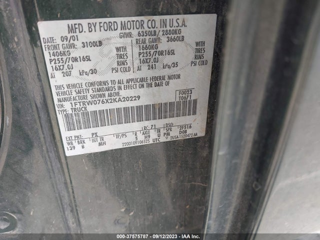 2002 FORD F-150 XLT/LARIAT/KING RANCH VIN: 1FTRW076X2KA20229