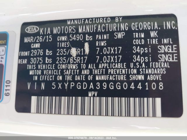 5XYPGDA39GG044108 KIA SORENTO LX