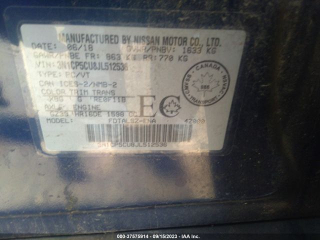 3N1CP5CU8JL512536 Nissan Kicks S/sv/sr