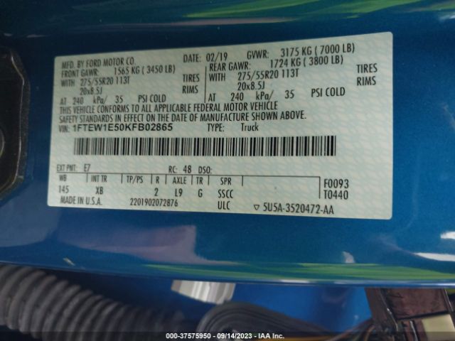 1FTEW1E50KFB02865 Ford F-150 Xl/xlt/lariat
