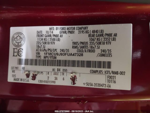 1FMCU9J93FUA47328 Ford Escape Titanium