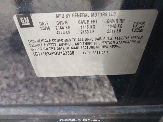Chevrolet IMPALA LT 2016 1G1115S39GU163330 Image 9