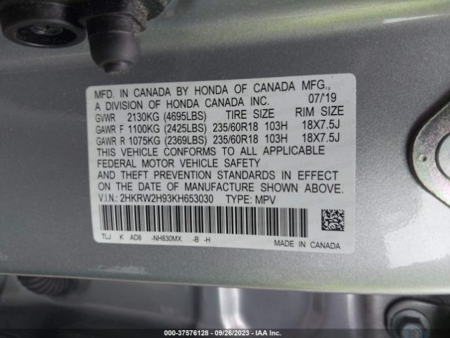 2HKRW2H93KH653030 Honda Cr-v Touring
