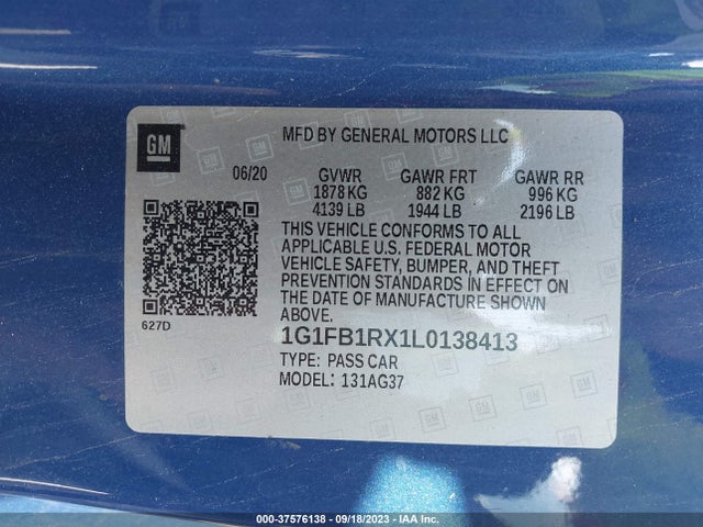 Chevrolet Camaro 1lt 2020 1G1FB1RX1L0138413 Image 9