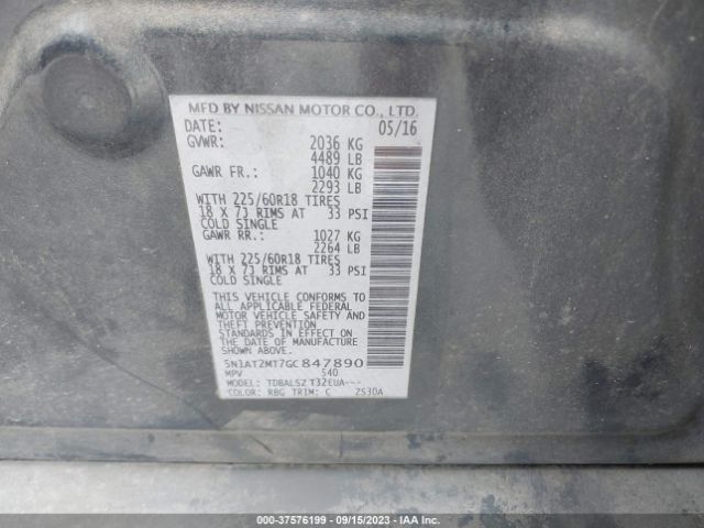 5N1AT2MT7GC847890 Nissan Rogue Sl