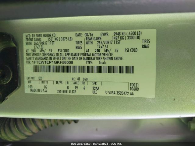 1FTEW1EP1GKF56008 Ford F-150 Xlt/xl/lariat