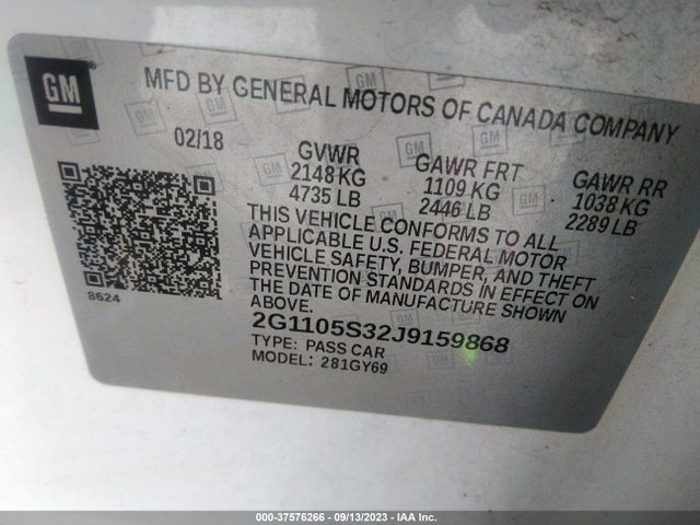Chevrolet IMPALA 1LT 2018 2G1105S32J9159868 Image 9