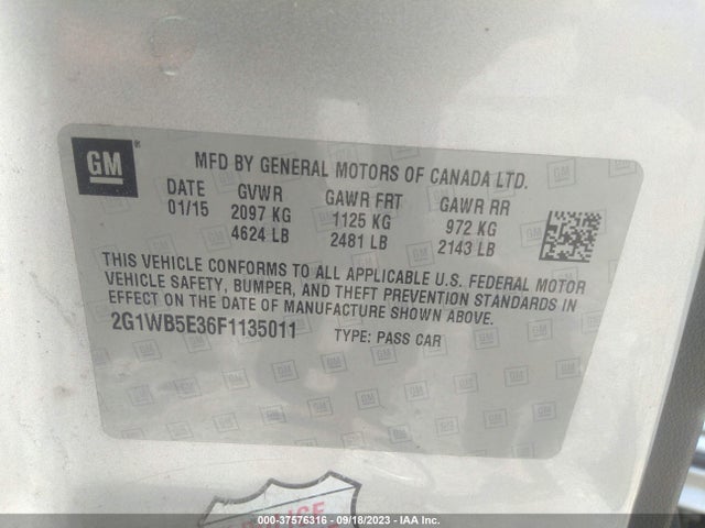 Chevrolet Impala Limited Lt 2015 2G1WB5E36F1135011 Image 9