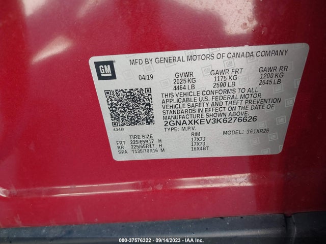 Chevrolet EQUINOX LT 2019 2GNAXKEV3K6276626 Image 9
