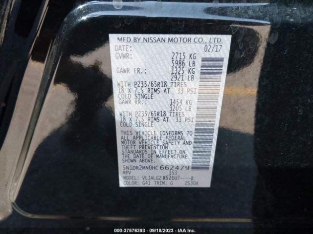 5N1DR2MN0HC662479 Nissan Pathfinder Sl