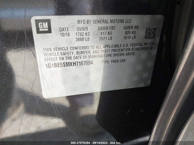 Chevrolet CRUZE LT 2017 1G1BE5SMXH7167694 Image 9