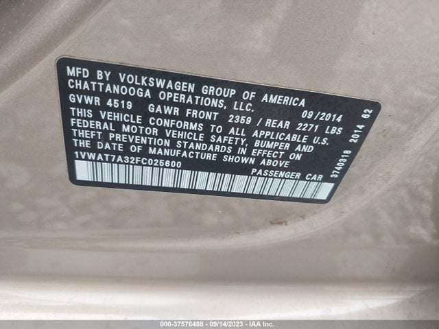 1VWAT7A32FC025600 Volkswagen Passat 1.8t Wolfsburg Ed