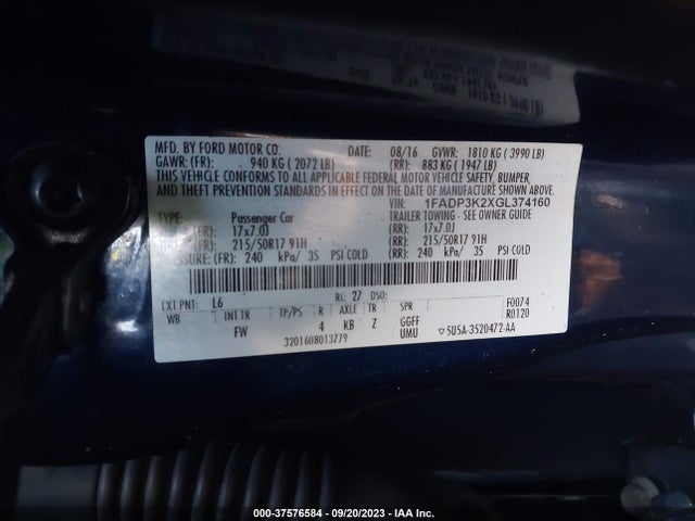 2016 FORD FOCUS SE VIN: 1FADP3K2XGL374160