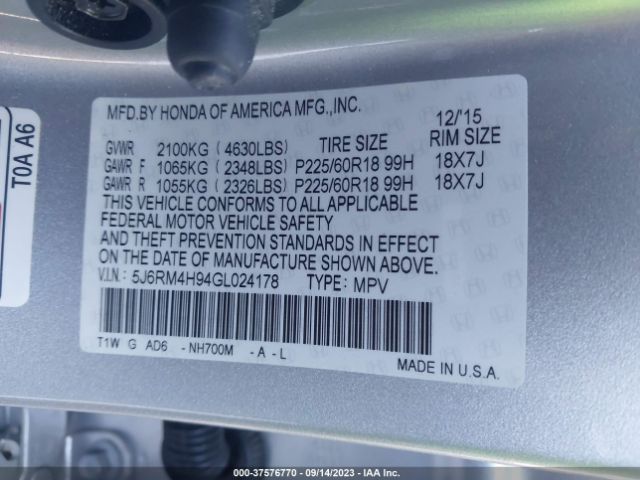 5J6RM4H94GL024178 Honda Cr-v Touring
