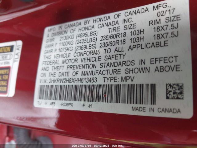 2HKRW2H8XHH613463 Honda Cr-v Ex-l