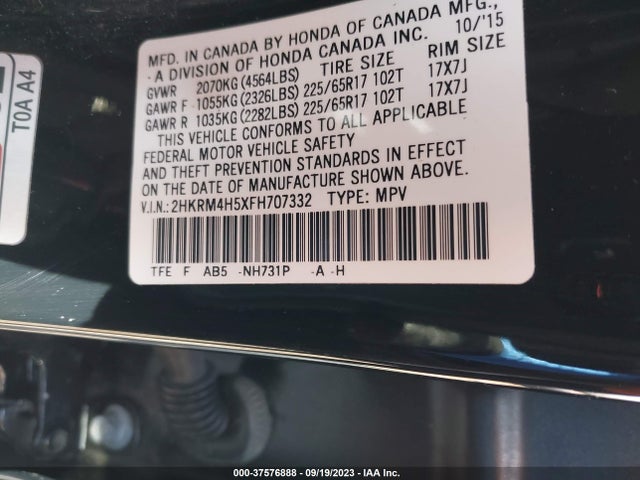 Honda CR-V EX 2015 2HKRM4H5XFH707332 Image 9