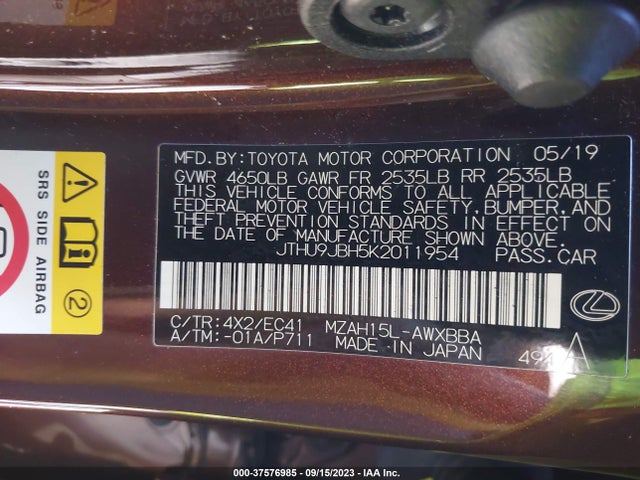 2019 Lexus UX, VIN: JTHU9JBH5K2011954