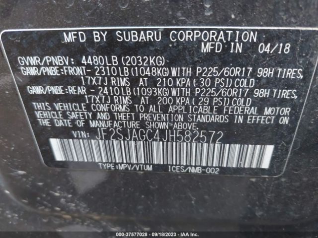 JF2SJAGC4JH582572 Subaru Forester Premium