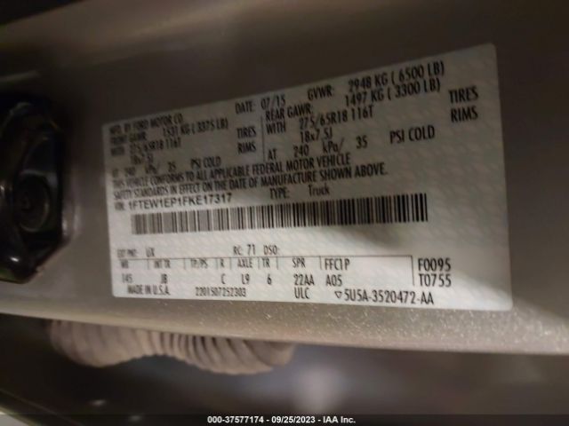 1FTEW1EP1FKE17317 Ford F-150 Xlt/xl/lariat