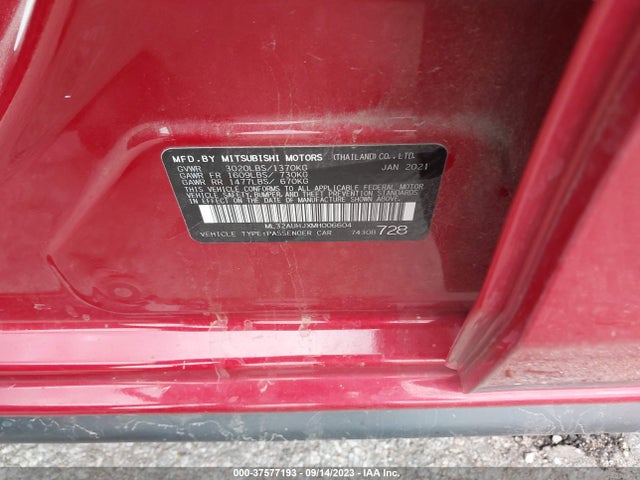 2021 MITSUBISHI MIRAGE ES/LE/CARBONITE EDITION VIN: ML32AUHJXMH006604