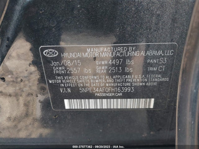 Hyundai Sonata 2.4l Limited 2015 5NPE34AF0FH163993 Image 9