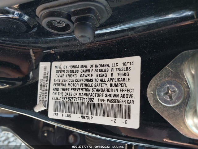 Honda Civic Sedan Se 2015 19XFB2F74FE211092 Image 9