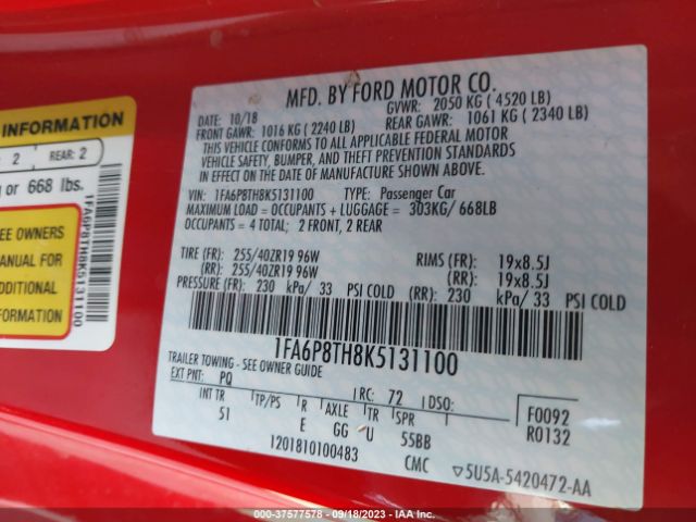 1FA6P8TH8K5131100 Ford Mustang Ecoboost