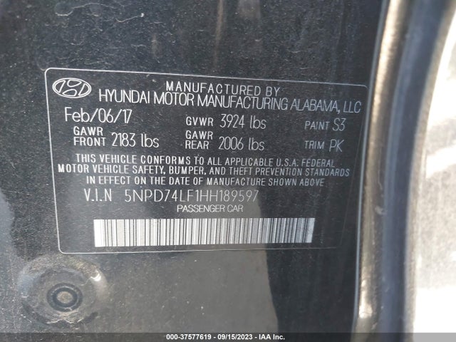 Hyundai ELANTRA SE 2017 5NPD74LF1HH189597 Image 9