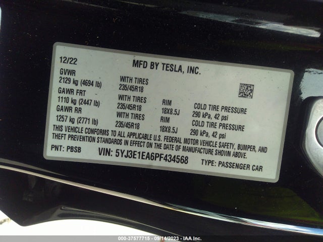 2023 Tesla 3, VIN: 5YJ3E1EA6PF434568