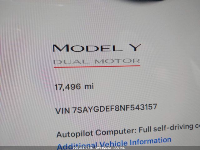 7SAYGDEF8NF543157 Tesla Model Y Performance