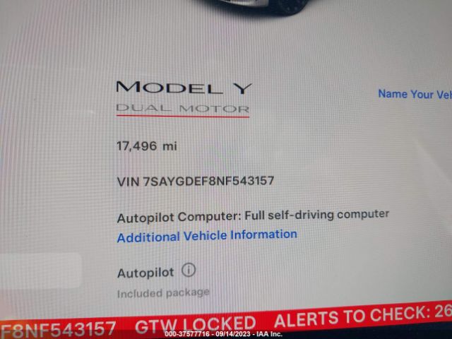 7SAYGDEF8NF543157 Tesla Model Y Performance