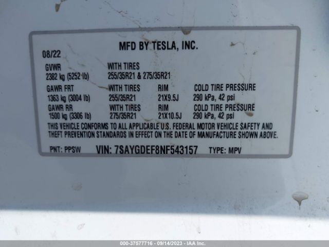 7SAYGDEF8NF543157 Tesla Model Y Performance