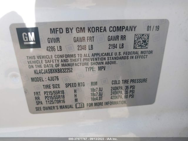 KL4CJASBXKB832252 Buick Encore Preferred