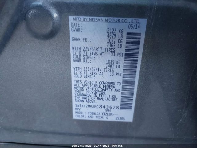 5N1AT2MV2EC843678 Nissan ROGUE SV