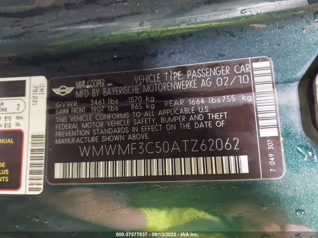 2010 MINI COOPER HARDTOP WMWMF3C50ATZ62062 Photo 8
