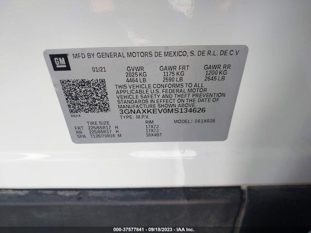 Chevrolet EQUINOX LT 2021 3GNAXKEV0MS134626 Image 9